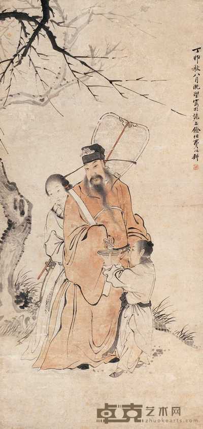 费以耕 丁卯（1867年）作 品茗图 立轴 130×61cm